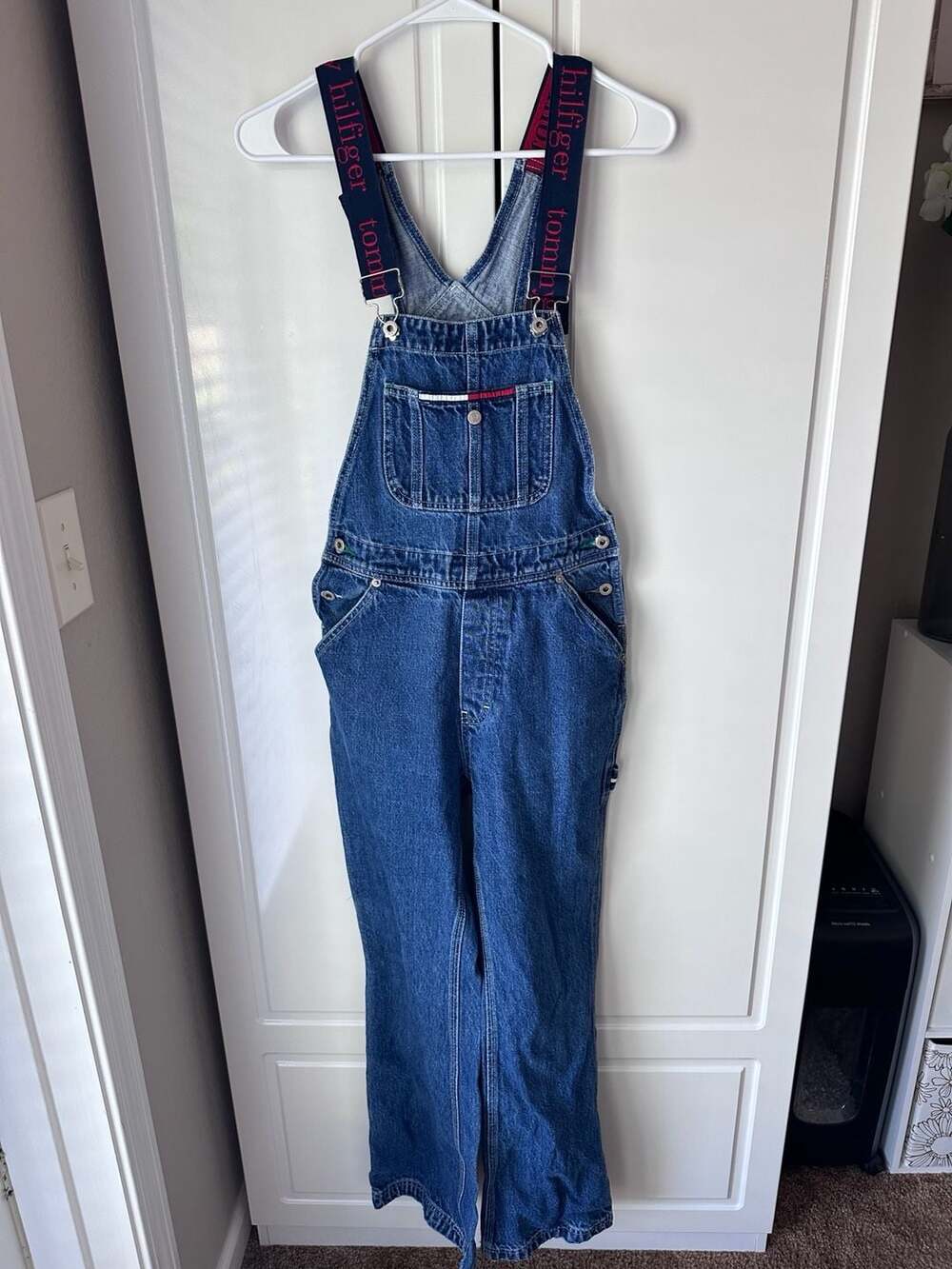 Tommy Jeans Denim Overalls Size S Blue Logo Strap